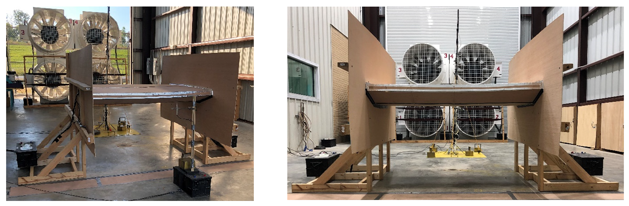 A scaled-down bridge deck model undergoes wind testing inside LSU’s open-jet facility