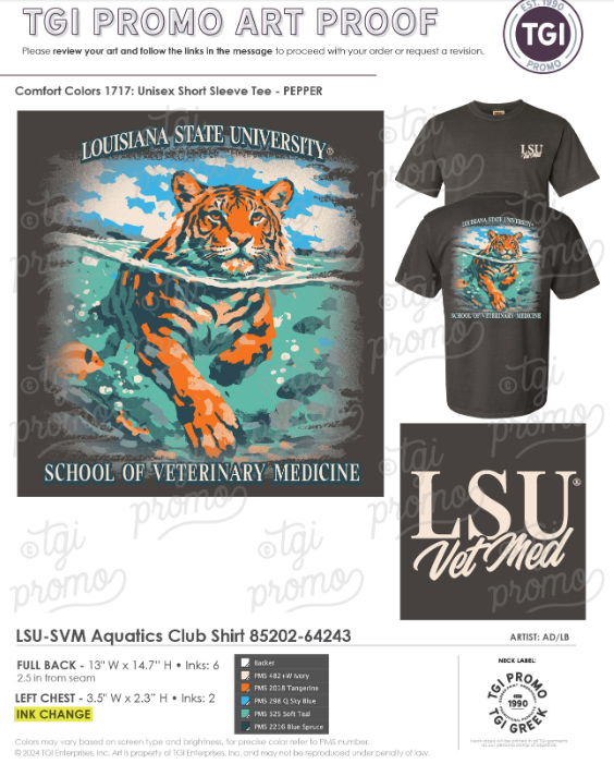 black shirt with Mike the Tiger swimming