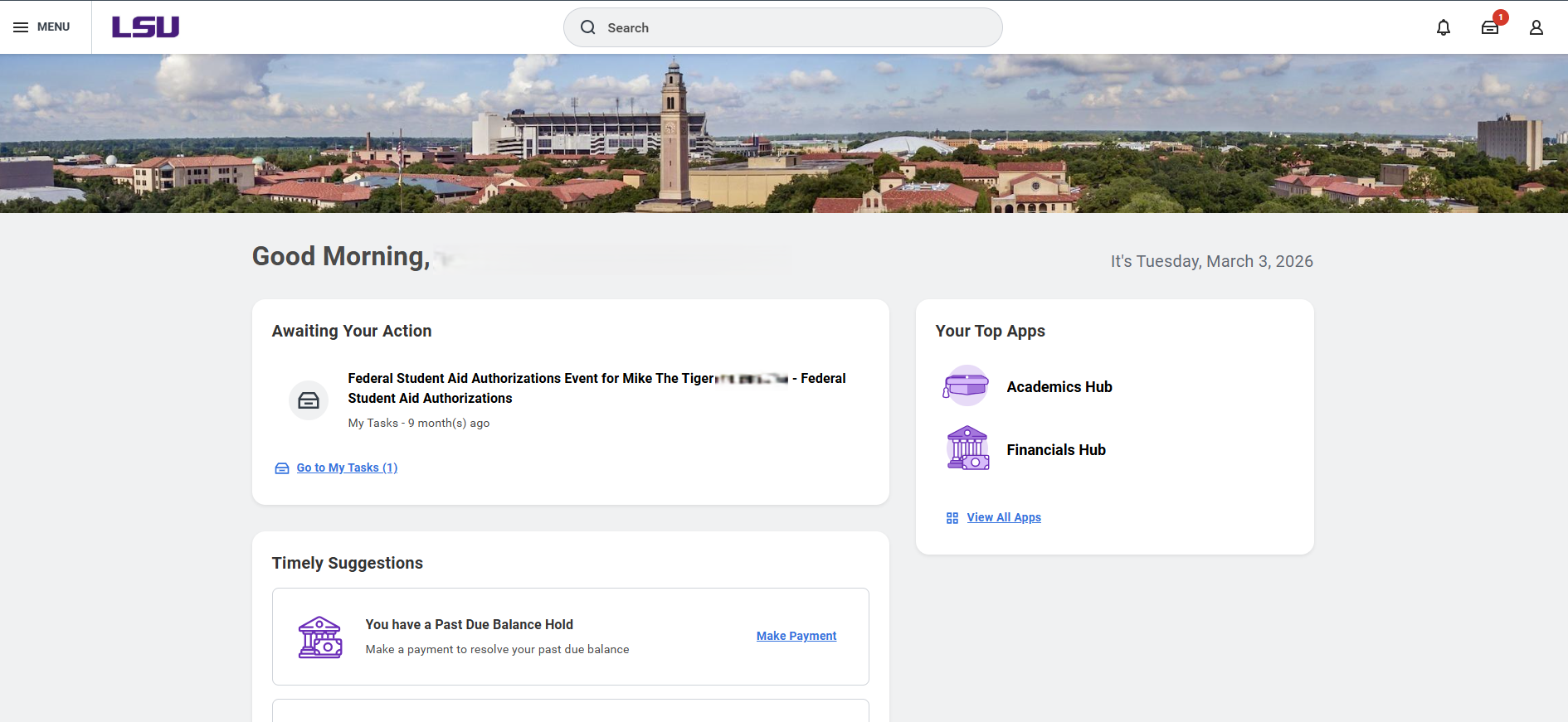 current home page view in Workday